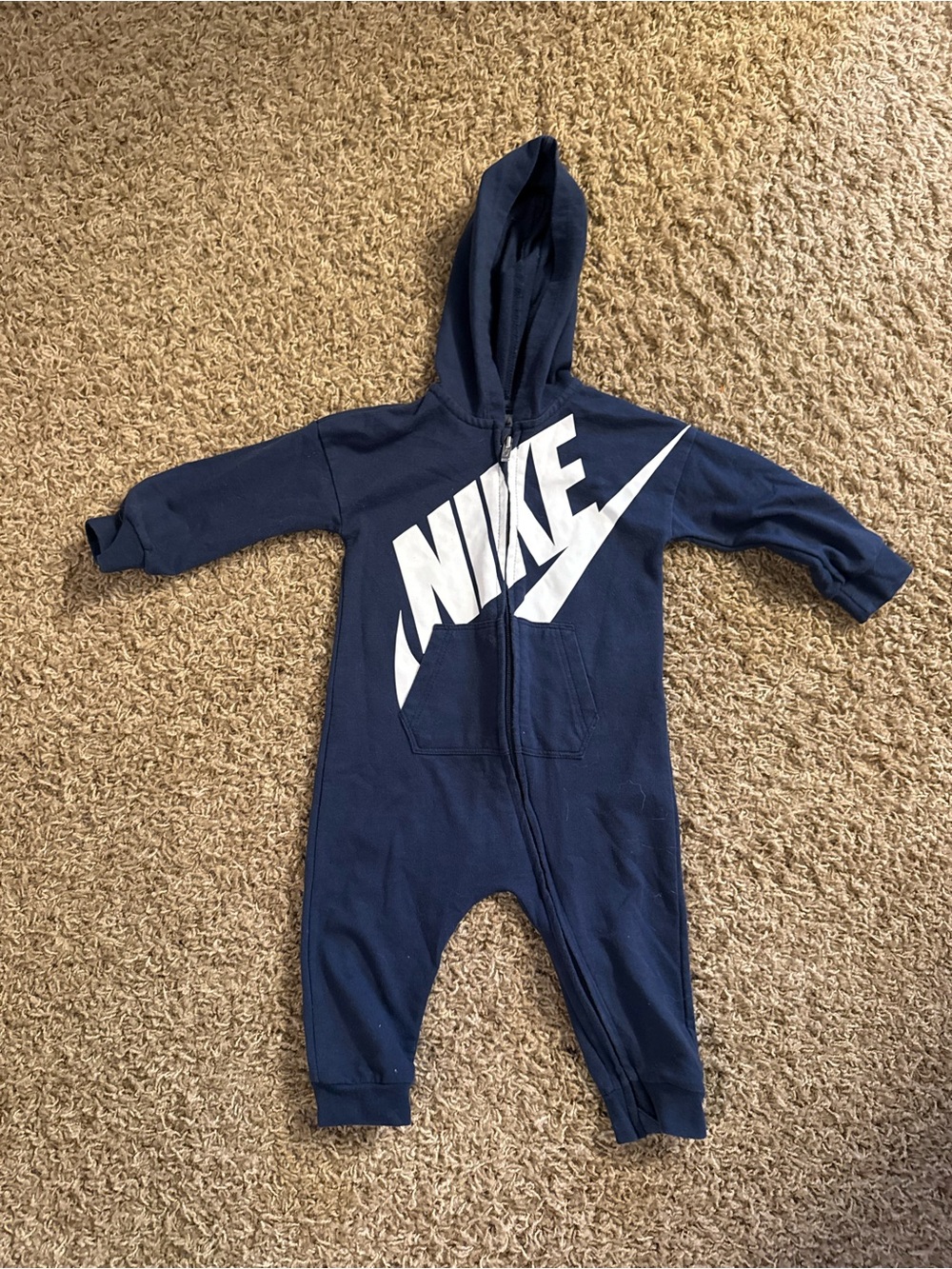 Nike Navy and White Hooded Zip One-Piece Romper for Kids